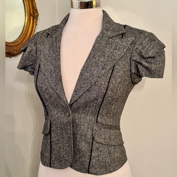 Bebe Cropped Blazer Jacket Gray Wool Blend Steampunk Detailed Fitted Victorian - Picture 4 of 13
